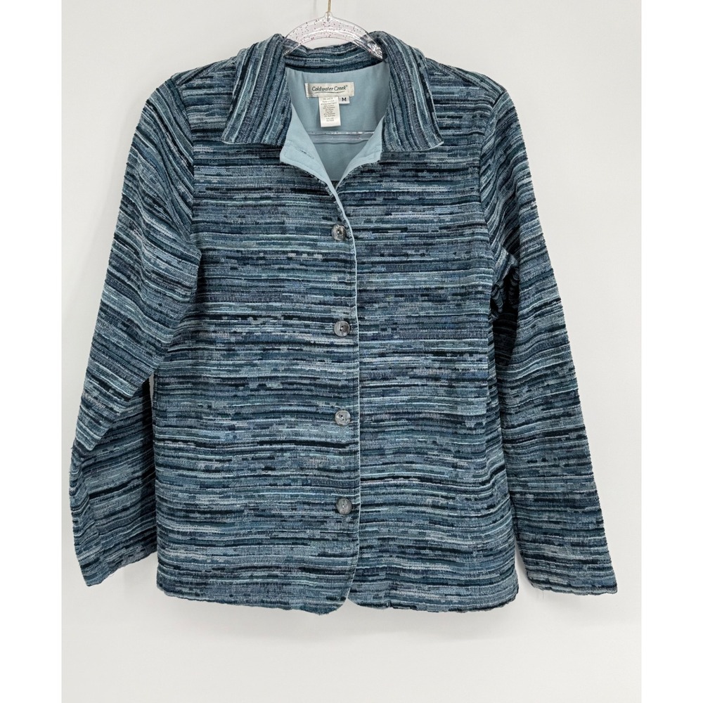 Coldwater Creek Womens Blue Space Dye Textured Button Front Jacket Sz M